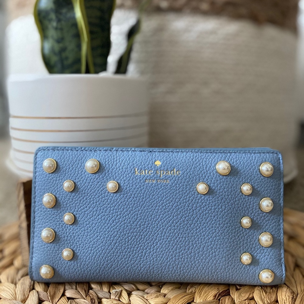 NWT Kate Spade Blue Wallet with Pearl accent